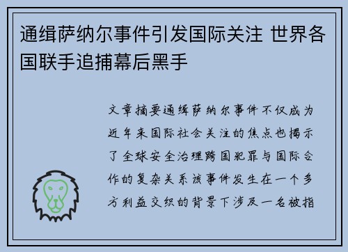 通缉萨纳尔事件引发国际关注 世界各国联手追捕幕后黑手 通缉萨纳尔事件引发国际关注 世界各国联手追捕幕后黑手